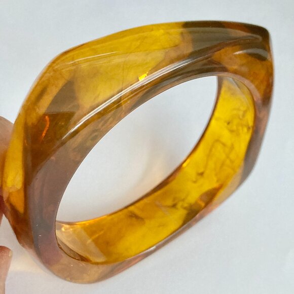 Vintage Lucite Acrylic Faux Honey Amber Tortoise Shell Bracelet Bangle Retro 8" - Picture 12 of 16